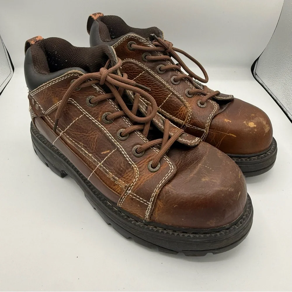GBX Men's Brown Leather Ankle Lace Up Boots Size 10.5 Y2K Discontinued EUC